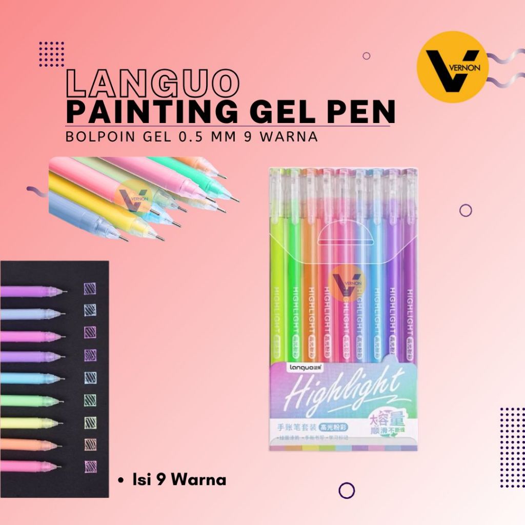 

Pen Gel Painting Pen Languo Painting Gel Pen 0.5 mm isi 9 Warna Pastel Highlight