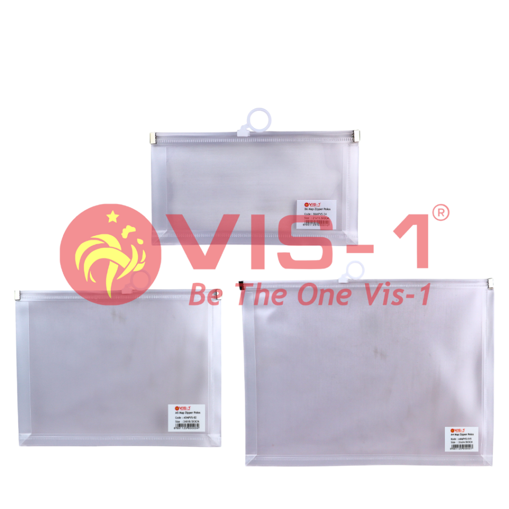 

VIS-1 - Pocket File Transparan Polos - 3 Ukuran - Map Zipper Transparan Polos
