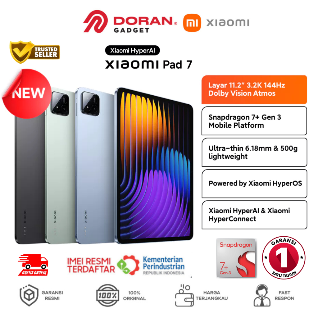 Xiaomi Pad 7 (8/256GB) | Snapdragon 7+ Gen 3 | Layar 11.2 3.2K 144Hz Dolby Vision Atmos | Ultra-thin