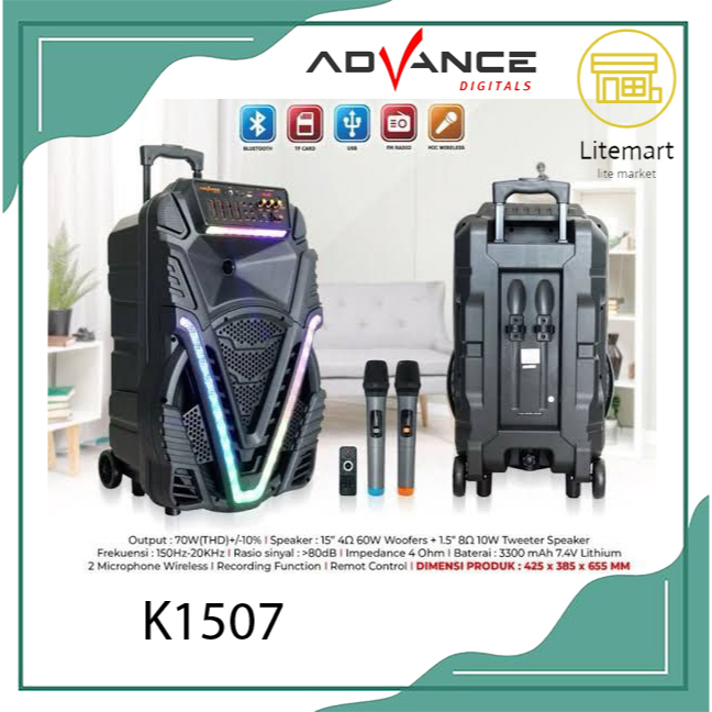 ADVANCE SPEAKER PORTABLE 2 MIC 15'' K1507