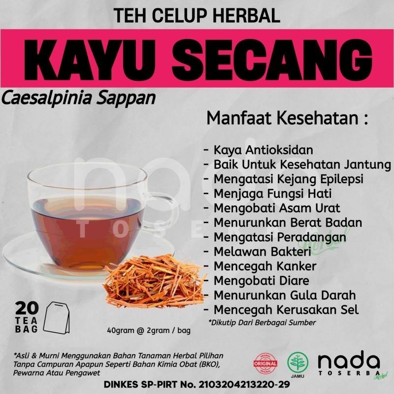 

Teh Celup Herbal KAYU SECANG Isi 20 Tea Bag | Herbal Jantung | Caesalpinia Sappan
