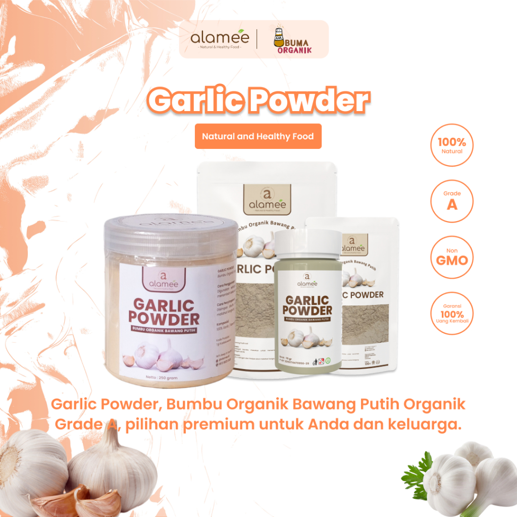 

Bawang Putih Bubuk Ground Garlic Powder Bumbu Dapur Organik Rempah Rimpang Murni Asli Tanpa Campuran 50gram dan 100gram