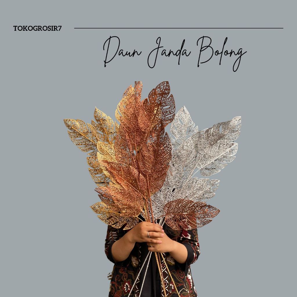 DAUN PAKIS EMAS /DAUN JANDA BOLONG /ARTIFICIAL LEAF / MONSTERA  HIASAN DAUN JANDA BOLONG PLASTIK