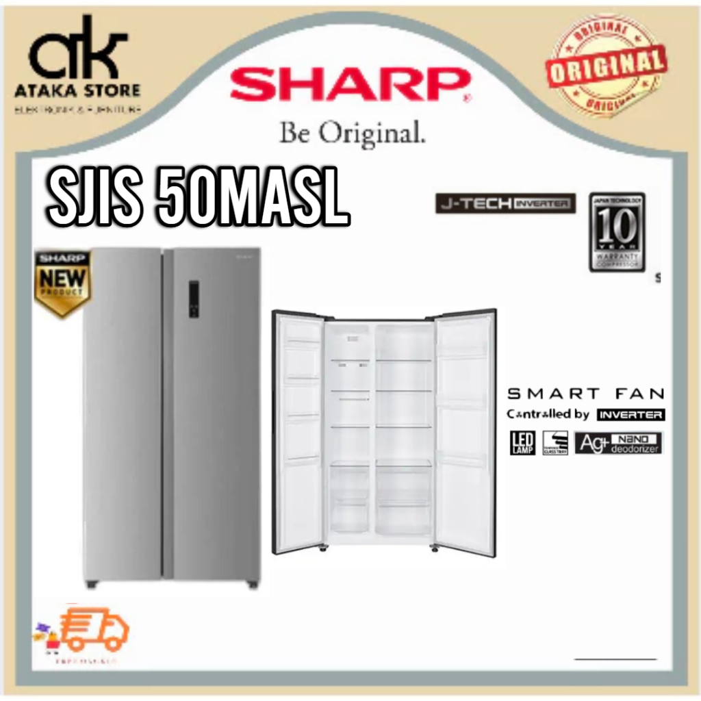 KULKAS SHARP 2 PINTU SJIS50MASL SIDE BY SIDE SHARP