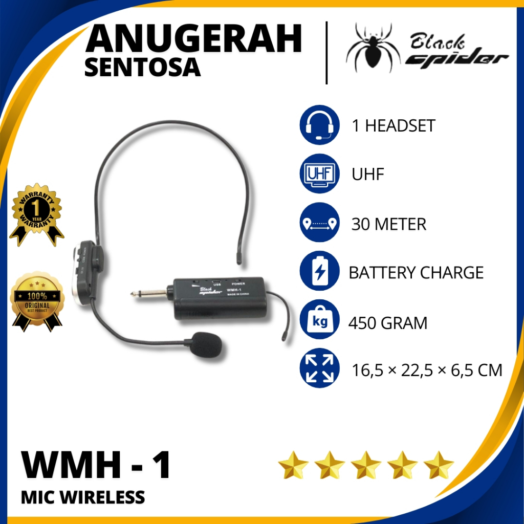 Mic wireless headset black spider wmh 1 original