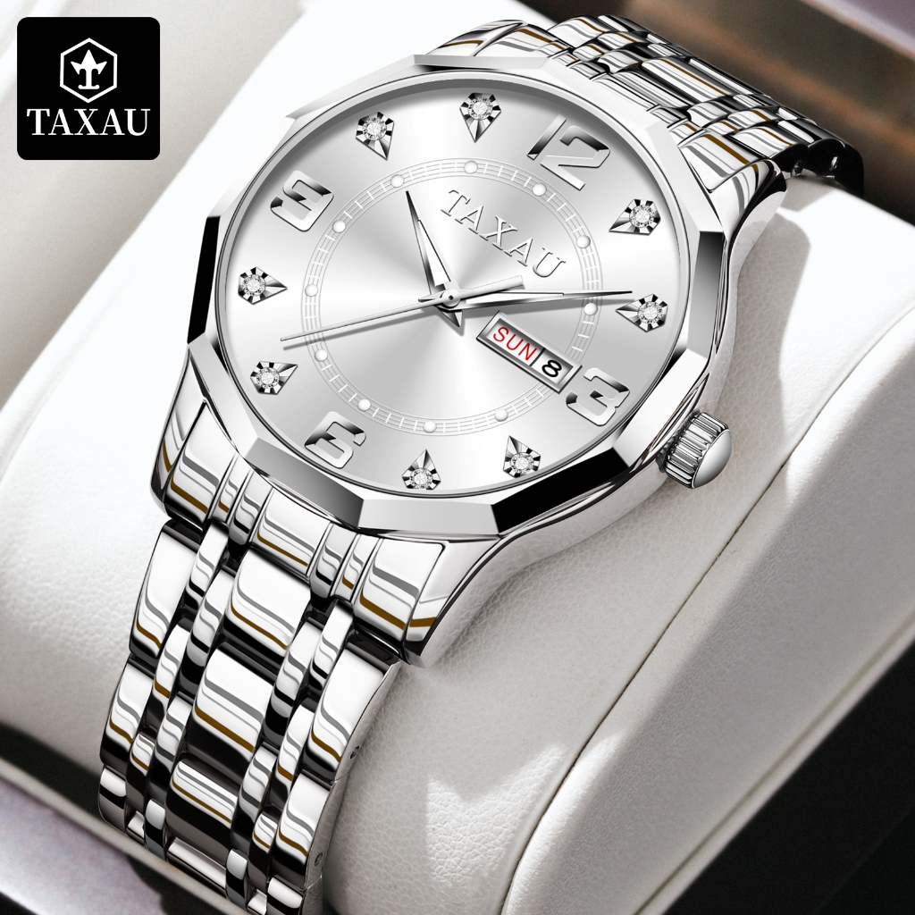 TAXAU Jam Tangan Pria Elegan Fashion Anti Air Original Analog Casual Jam Tangan Pria Stainless Steel