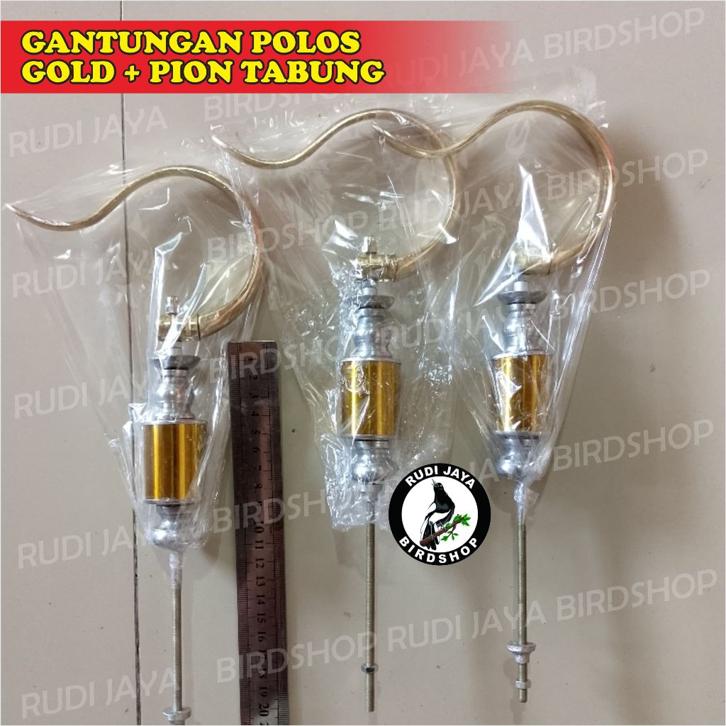 GANTUNGAN LIPAT POLOS KUNING GOLD EMAS LENGKAP PION TABUNG PENDEK GOLD 1 SET UNTUK CANTOLAN SANGKAR 