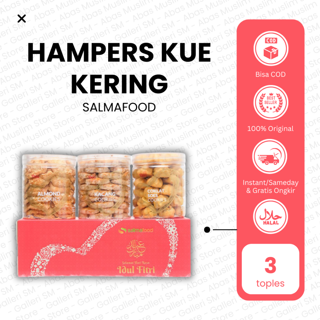 

Hampers Kue Kering Lebaran Salmafood Paket 3 Toples Premium Kacang Almond Cookies Coklat Soes Kukis