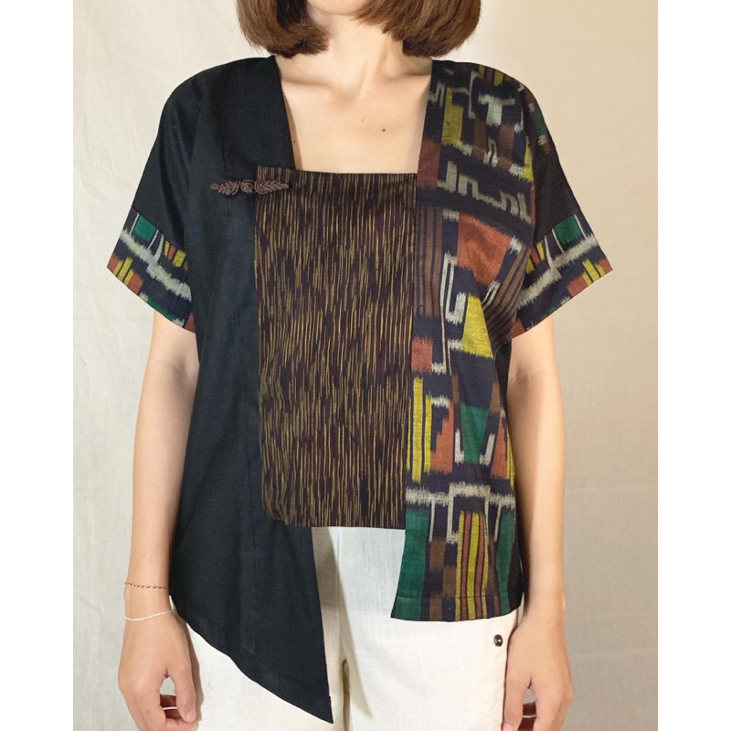 SAGARA Namita Blouse Wanita (Kombinasi Linen & Tenun Endek Bali)