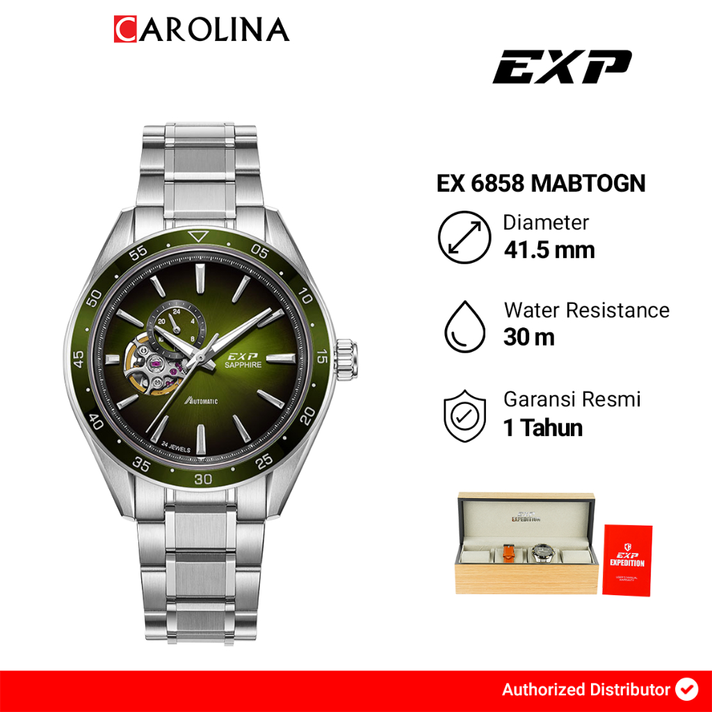 Jam Tangan Pria Expedition Exp Chronograph Exp EX 6858 MABTOGN Green Dial Silver Stainless Steel Str