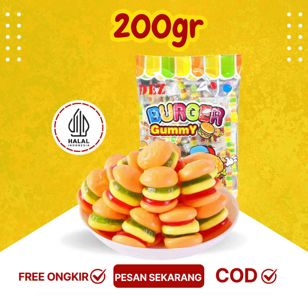 

【Harga grosir 】【Makanan Ringan Halal】 Permen Hamburger Imitasi Massal Lembut dan lezat 1 burger dengan 7 rasa buah 200g-500g