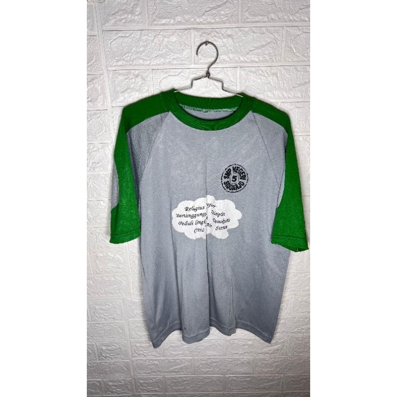 1Set Setelan Baju Olahraga sekolah abu hijau merah kaos celana Training unisex smpn 5 sidoarjo lenga