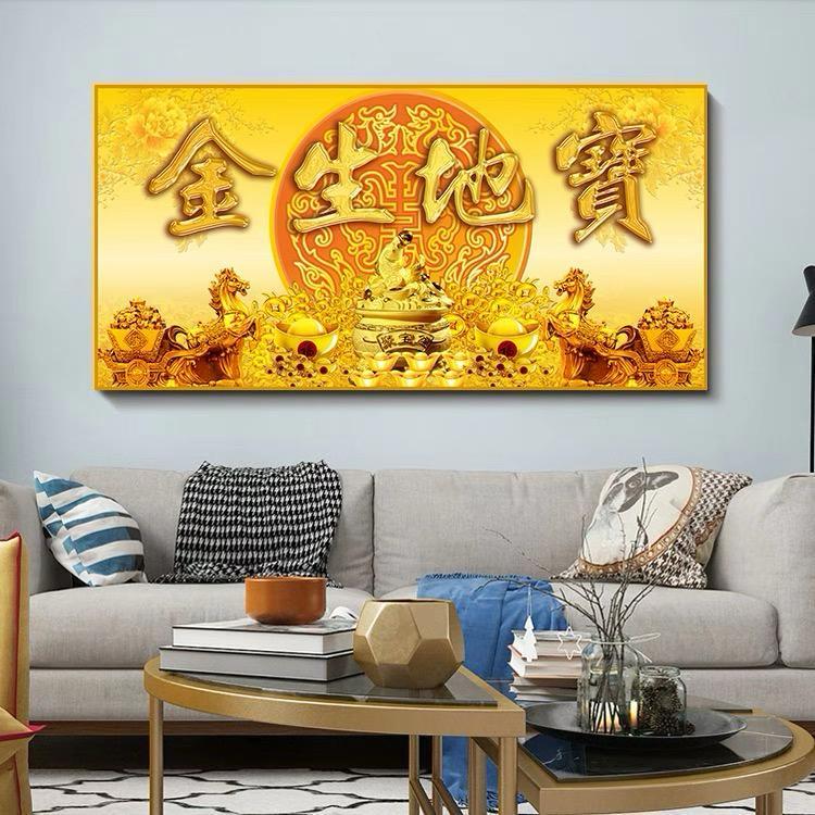 Lukisan Porcelain 5D Diamond Motif Pohon Emas Keuangan Hoki Pohon Uang Pajangan Dinding Fengshui Por