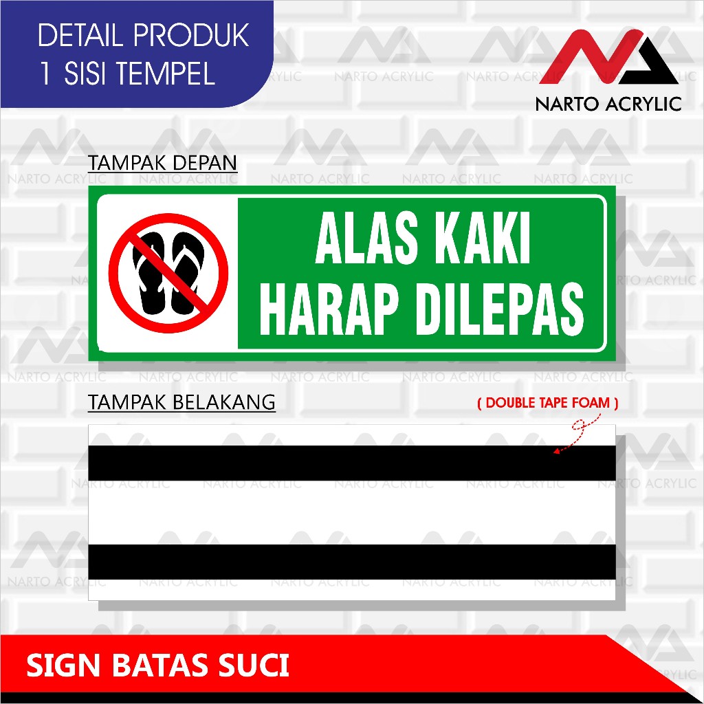 

Akrilik Papan Peringatan BATAS SUCI / ALAS KAKI HARAP DILEPAS | uk. 10 x 30 cm 1 SISI TEMPEL | Mudah dipasang, Anti Air, Bahan keras