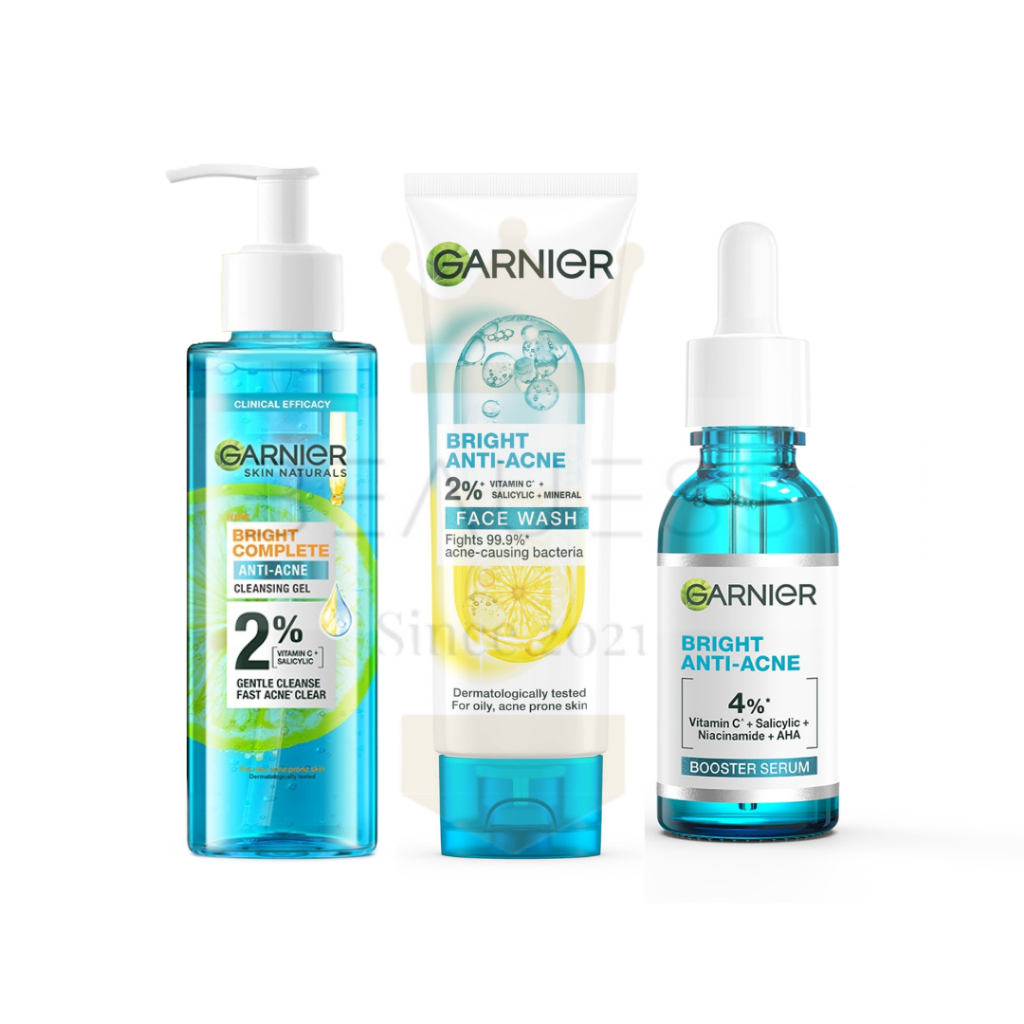 GARNIER BRIGHT COMPLETE ANTI-ACNE SERIES | CLEANSING GEL | FACE WASH | BOOSTER SERUM