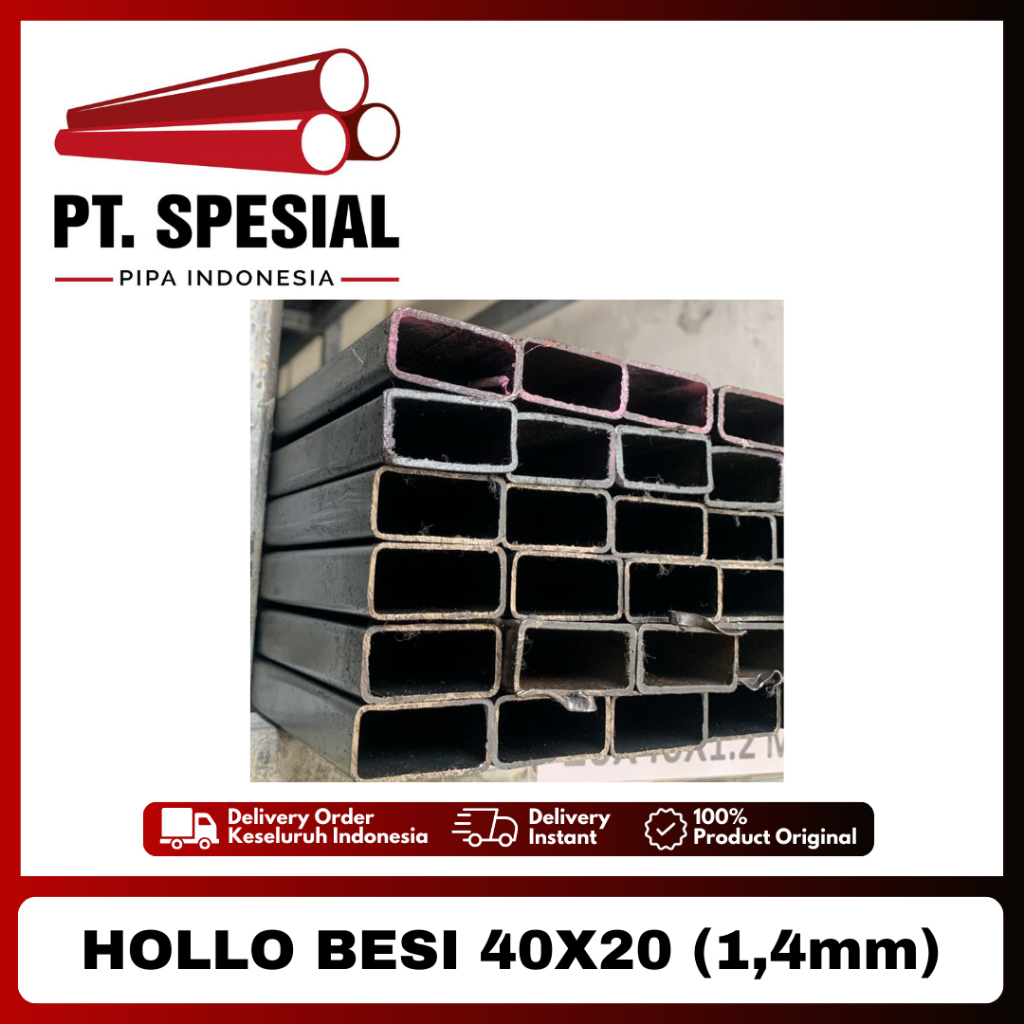 Besi Hollo 4x2 / Hollow Hitam / Hollo Besi 40x20 Tebal 1.4mm - 07