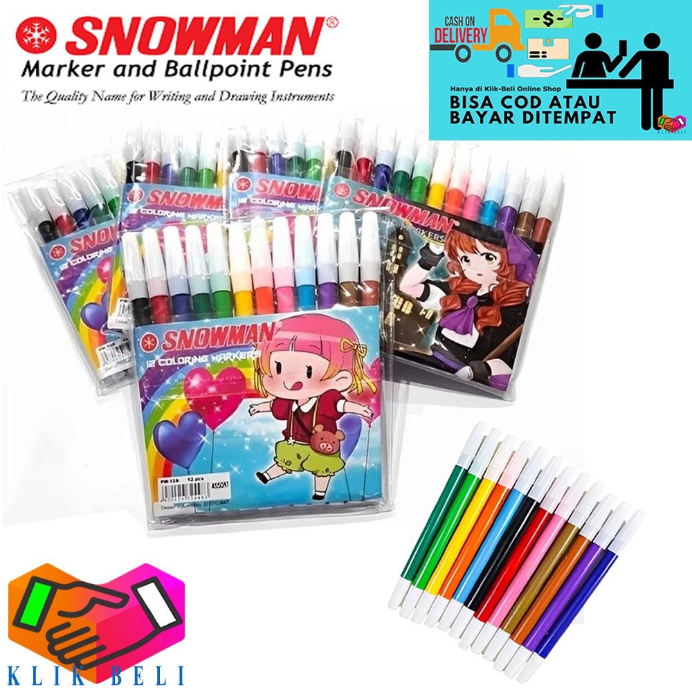 

Spidol Set 12 Warna Snowman PW-12A Coloring Marker 12 Color Markers Pencil