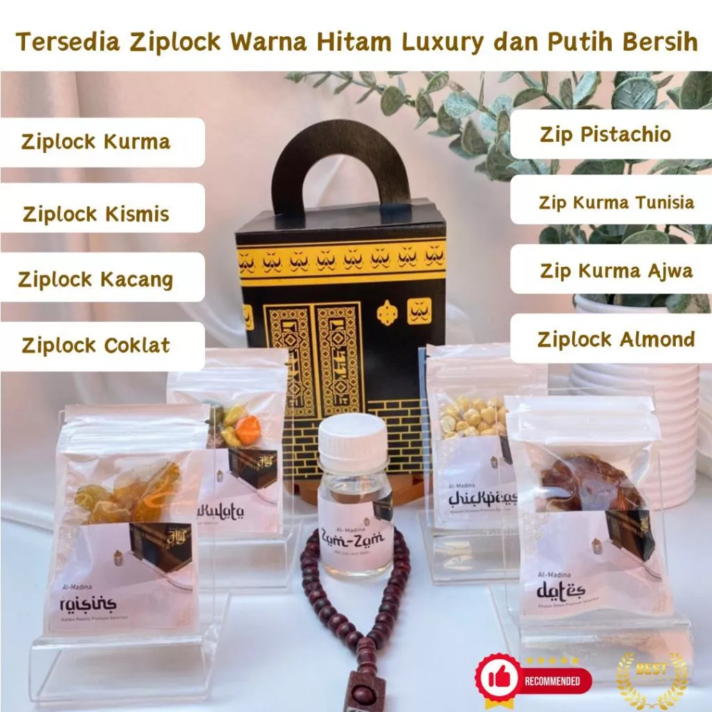 

KEMASAN Ziplock Snack Oleh Oleh haji umroh (Ziplock warna Hitam dan Putih bisa pilih)