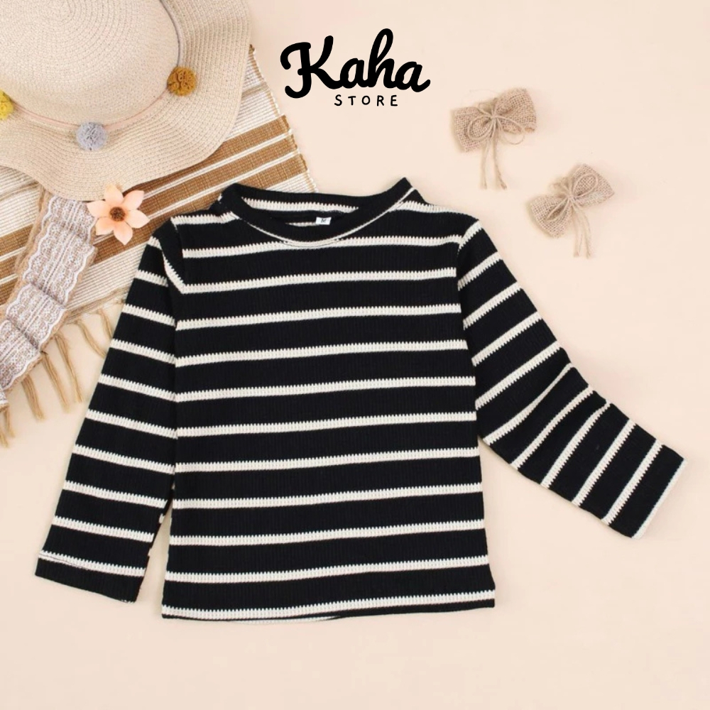 Kaos Anak Perempuan T-shirt Stripe Long Sleeve Kamari Top Bahan Waffle Lengan Panjang