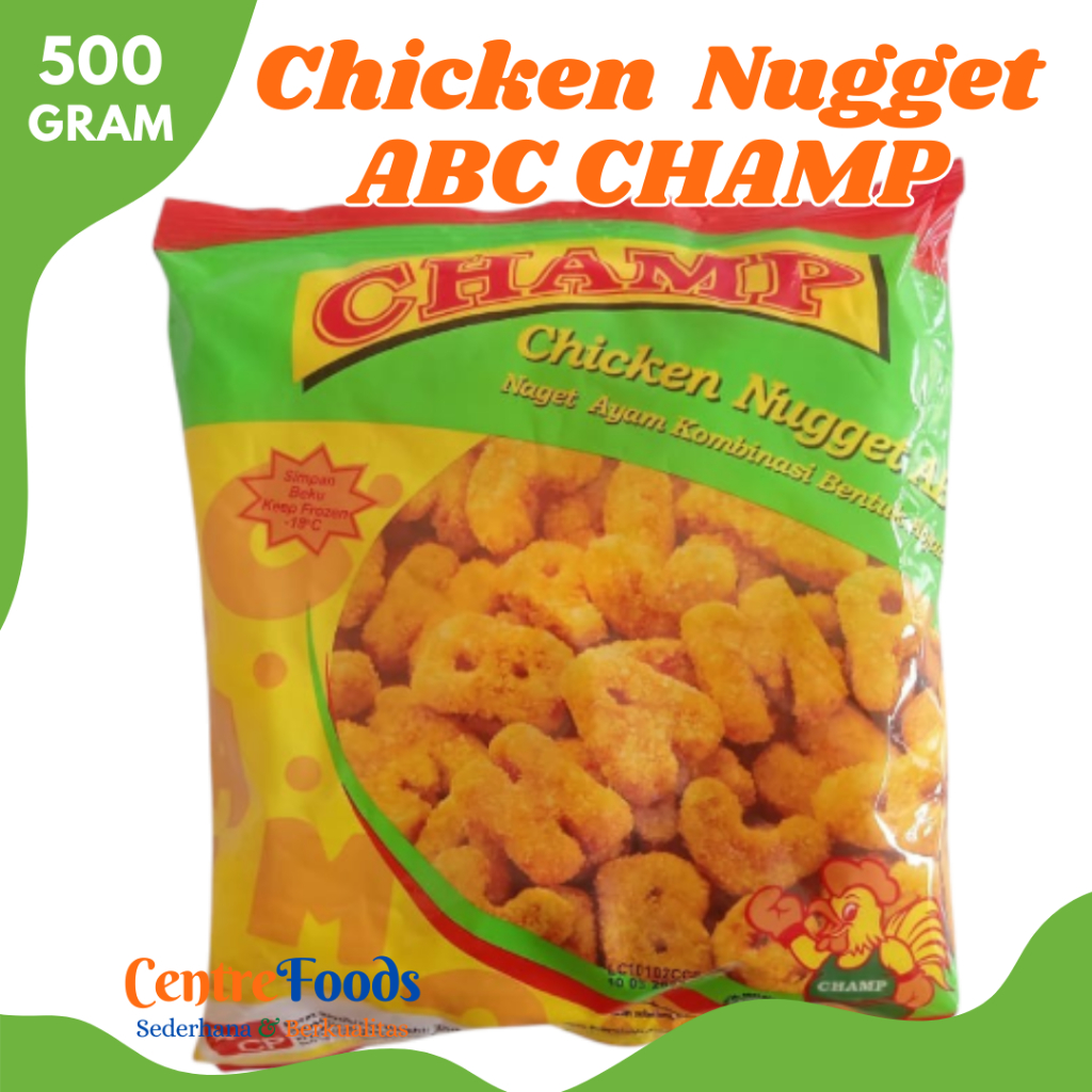 

CHAMP Chicken Nugget Huruf Alfabet - Naget Ayam Kombinasi Champ ABC Fresh | Size 500gr [ Harga Per BKS ]