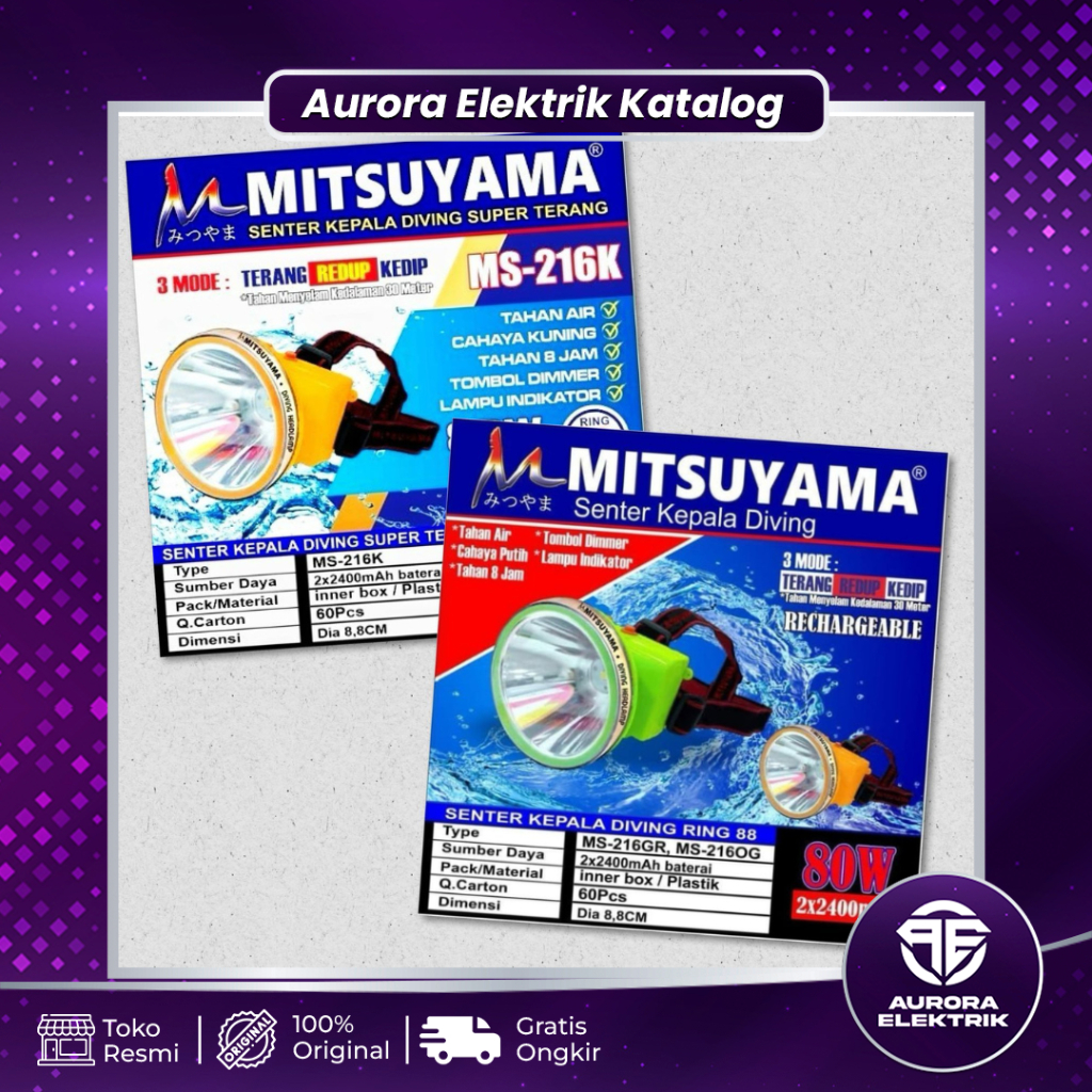 Senter Kepala Selam MITSUYAMA 80 Watt Cahaya Putih / Kuning