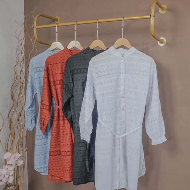 TUNIK KATUN BORDIR ZAIREEN | Tunik Katun Bolong | Baju Lebaran