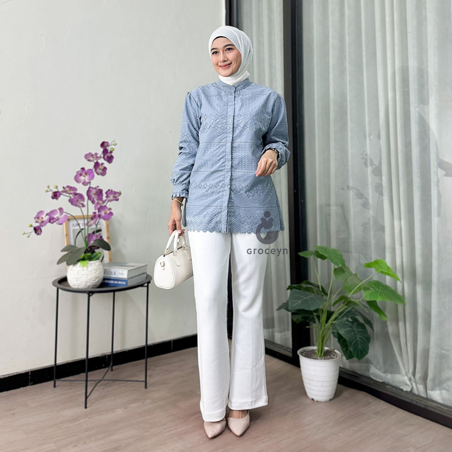 Groceyn - Amona Blouse Katun Bordir Atasan Wanita Katun Bolong Bordir Katbol