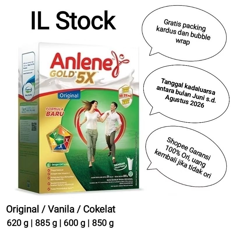 

Anlene Gold 5X Original / Vanila / Cokelat 620 g / 885 g / 600 g / 850 g