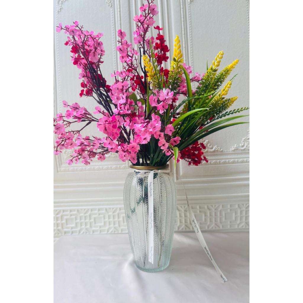 Vas Kaca Gold Vas Bunga Tabung Bening Vas Kaca Bermotif Vas Kaca Korea Vas Kaca Modern