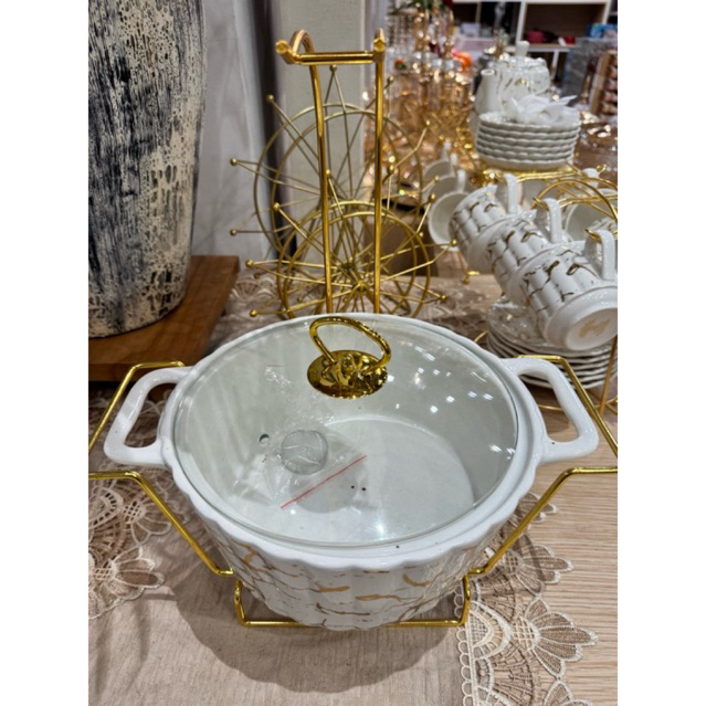 Fiorenza Casserole + Lid Round White Marble | Tempat Sup