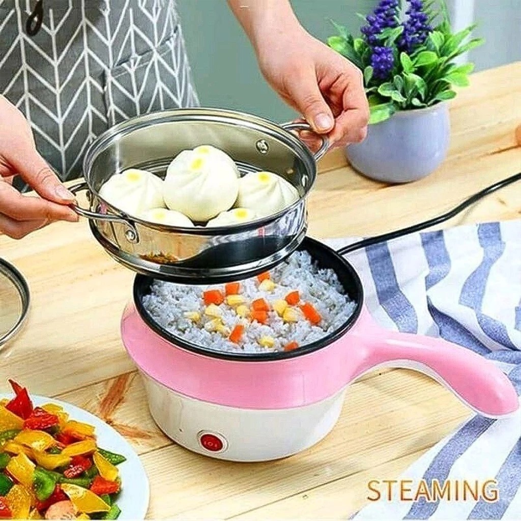 Panci Listrik + Kukusan Stainless Elektrik Pan with Steamer Serbaguna Low Watt