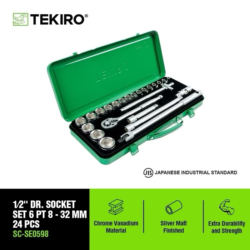 kunci sok TEKIRO 24 pcs 8-32 mm segi 6 DR 1/2 box besi / Tekiro socket set