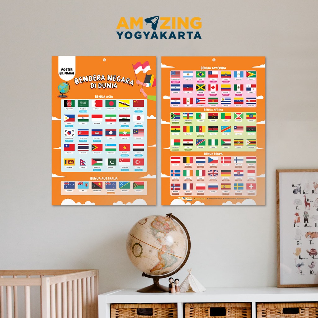 Poster Edukasi Anak Bendera Negara Dunia (2 in 1 poster)