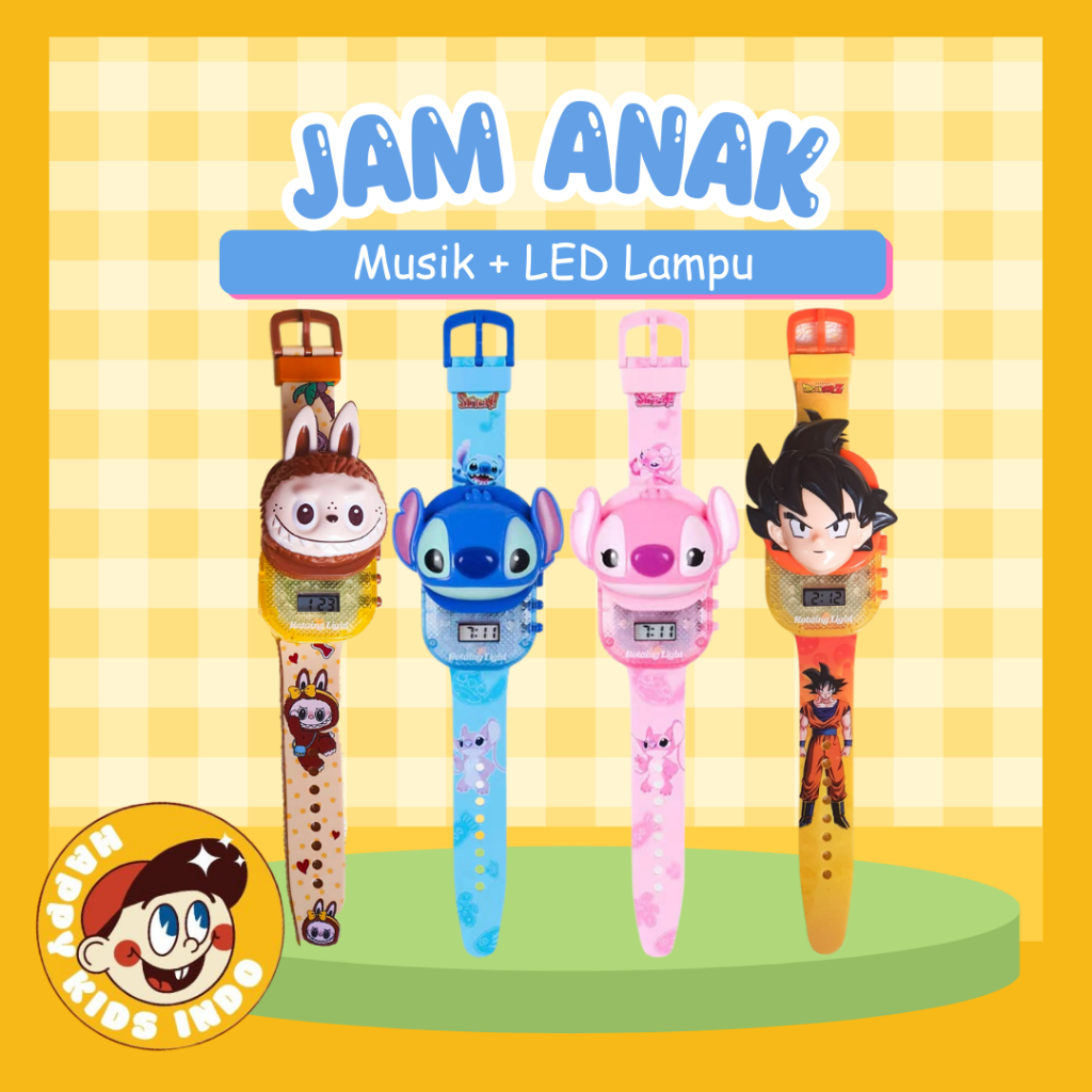 Jam Tangan Anak Kotak Geser Digital Labubu Light Music & Lampu LED/ Jam Tangan Anak Superhero