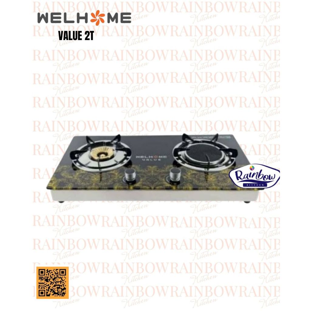 Welhome - Kompor Value 2 Tungku / Kompor Tanam / Meja Gas Kaca 2 Tungku