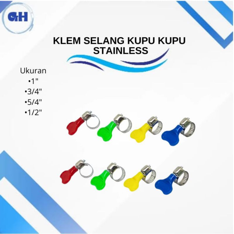 Klem gas elpiji/Klem selang kupu kupu 1",3/4,"1/2",5/8"