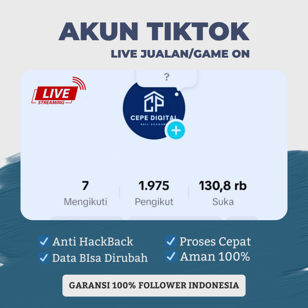 Akun Tiktok Termurah Follower Real Indonesia (BISA LIVE) Garansi 100%