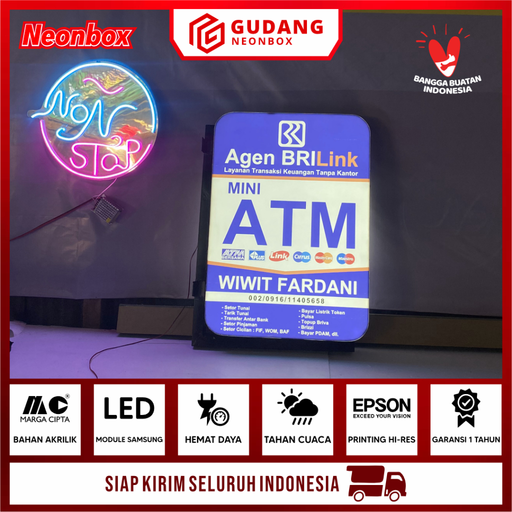 Neonbox ATM BRILink Mini Bebas Ukuran Bahan Akrilik Menyala LED Module Samsung Cocok Outdoor Tahan A