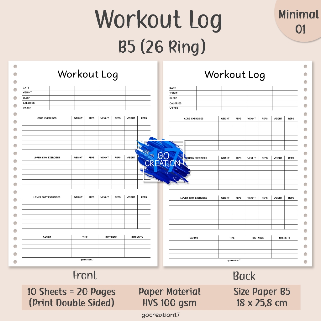 

Buku Planner Kertas Isi Binder Workout Log Simple Minimalis B5