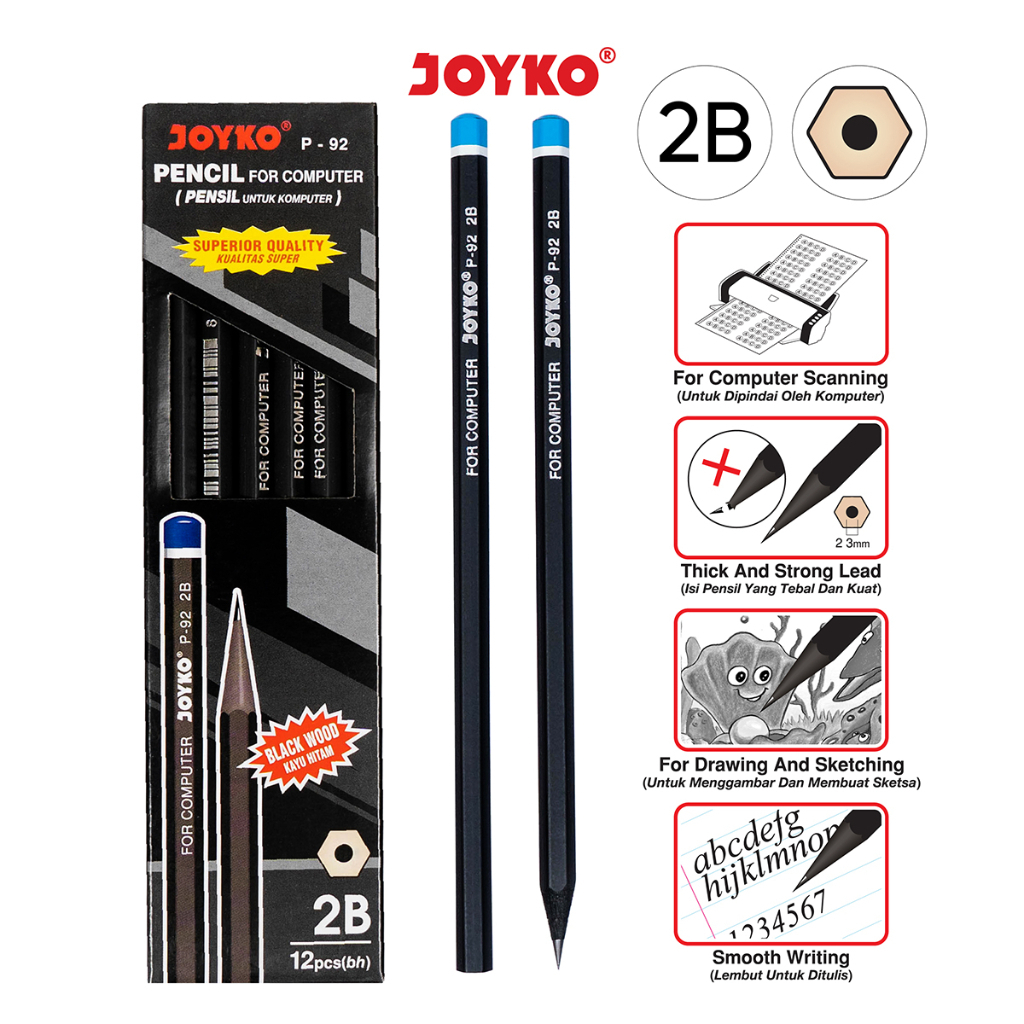 

Pensil Joyko 2B Warna Hitam For Komputer P - 92 ( 1 Pack Isi 12pcs )