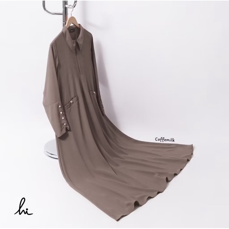 Himosly - Button Gamis Size XL Set Franch Khimar Oval Medium - Coffemilk - Mazen - PRELOVED 