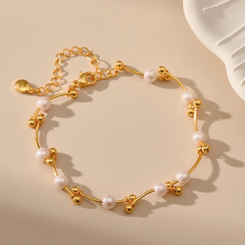 Gelang Wanita Dewasa Korea Gelang Rantai Emas Muda Anti Karat Anti Luntur Mutiara Air Tawar Gelang P