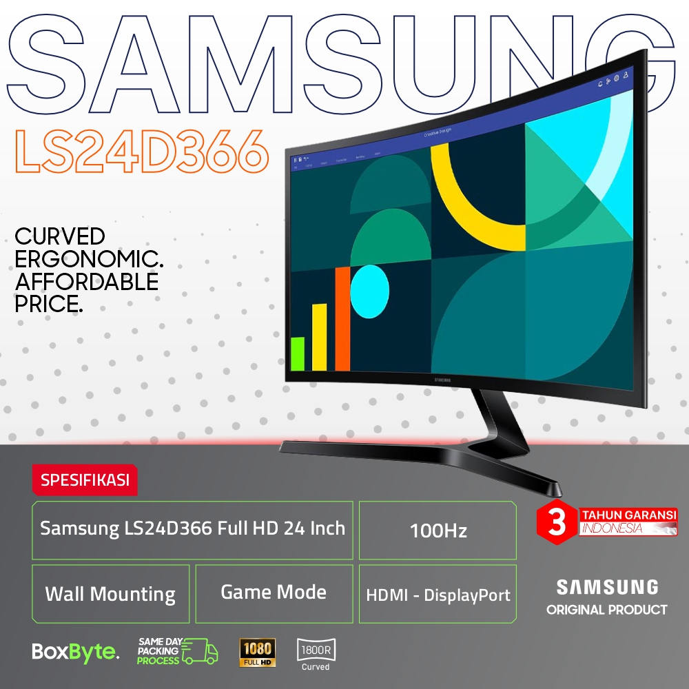 Monitor Curved Samsung 24" LS24D366 FHD 100Hz HDMI