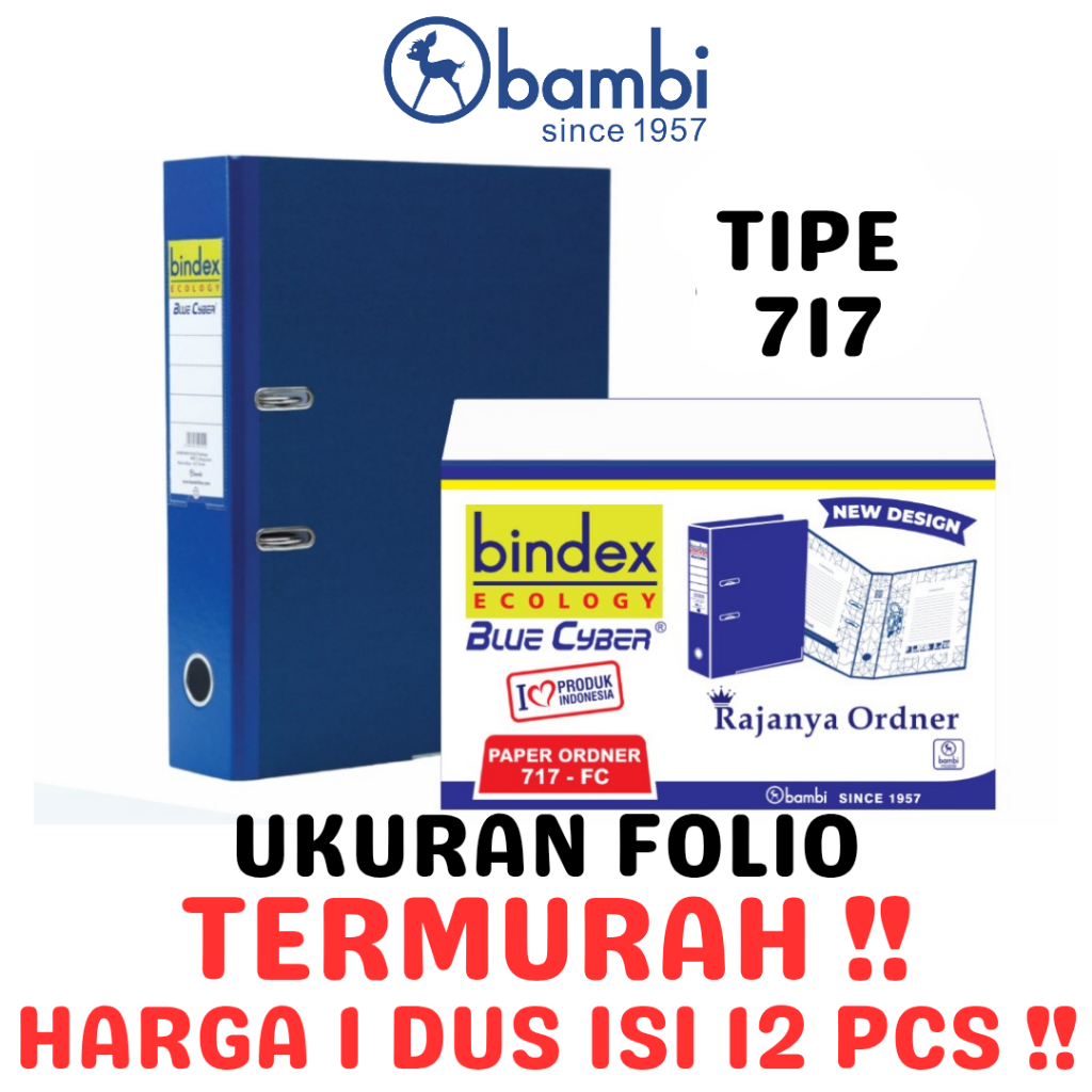 

BAMBI ORDNER F4 ODNER FOLIO F4 BINDEX ECOLOGY ORDNER 717 BLACK BLUE FOLIO F4 75MM HITAM BIRU BLUE CYBER BOX LUSIN KARTON [12PCS]