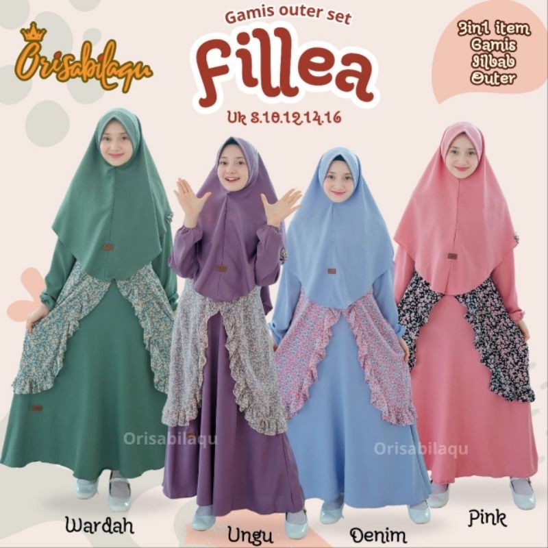 Hijab anak/baju muslim anak/Setelan Gamis plus hijab/Gamis 3in1/Gamis outer hijab