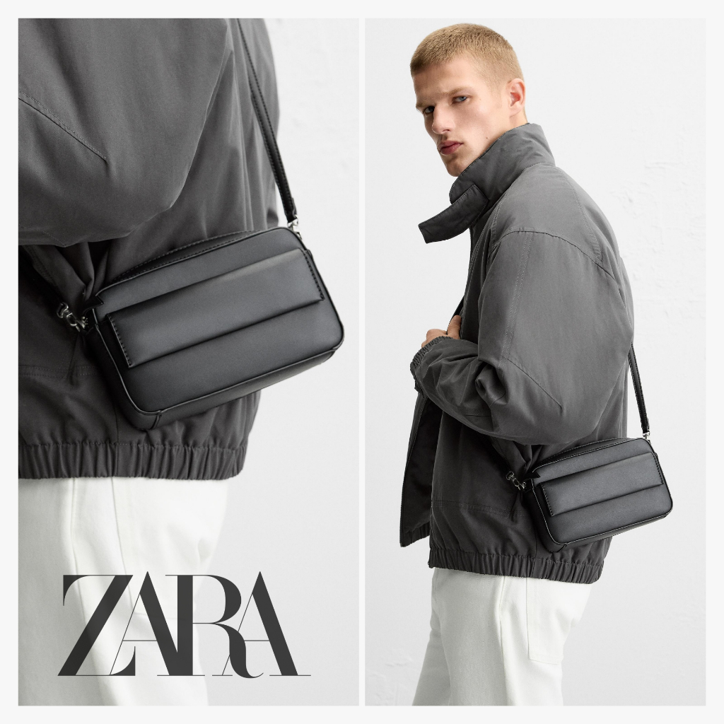 Tas Zara Man Rubberised Crossbody Bag Original Pria Cowok