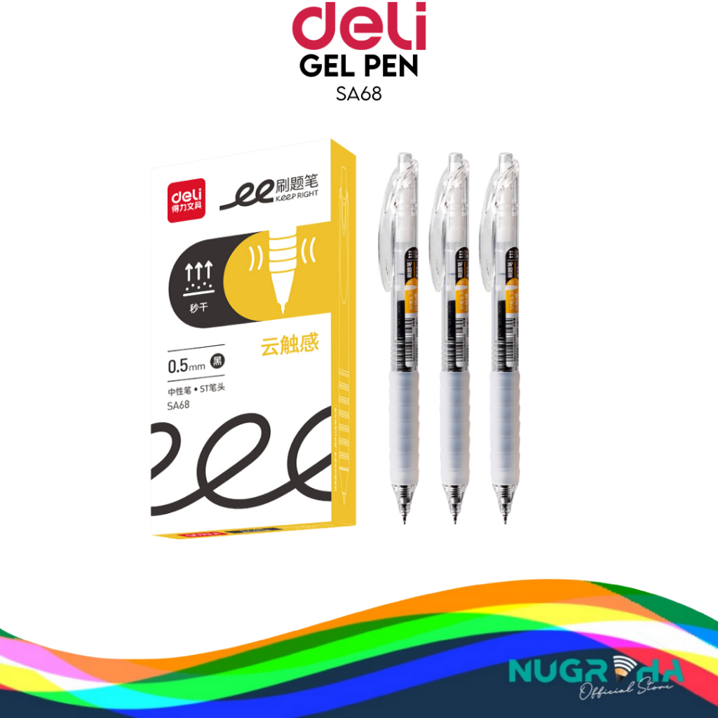 

Deli Ballpoint Gel Pen Retractable Tinta Hitam 0.5mm SA68