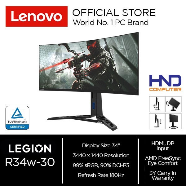 Lenovo Legion R34w-30 Monitor Gaming Legion 34" VA 180 Hz