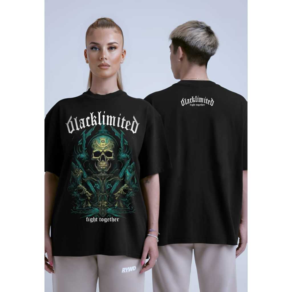 T-Shirt Tengkorak Pria Black Limited Baju Kaos Oversize Tengkorak Pria Wanita Kekinian Terbaru Murah