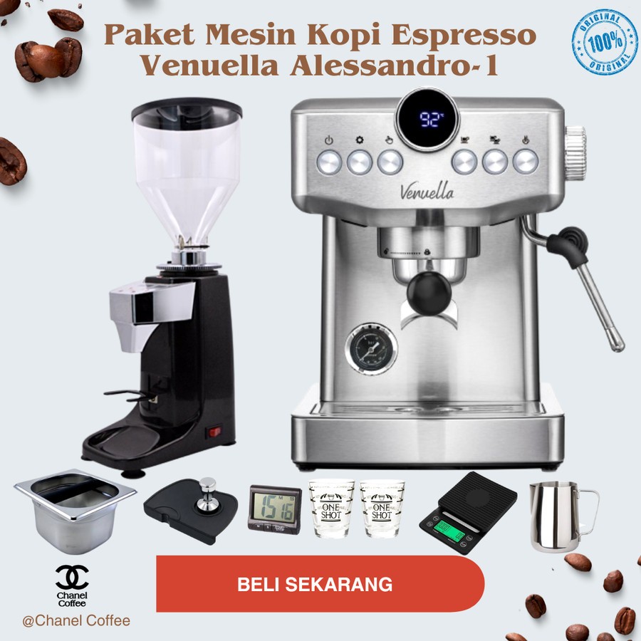Paket Mesin Kopi Espresso For Home Venuella Alessandro-1 + Grinder LD 021 Automatic + Tools